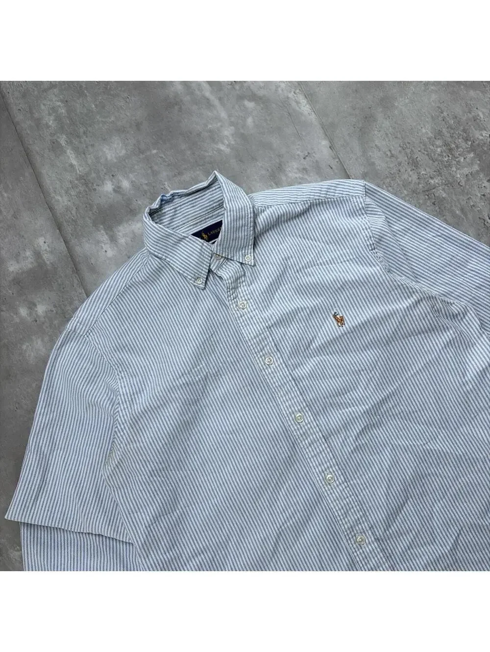 Y2K Light Blue Polo Ralph Lauren Striped Long Sleeve Button Up Shirt
